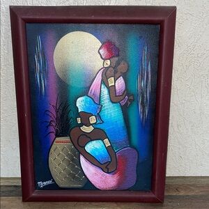Colorful African Art Framed Painting by Mobassi